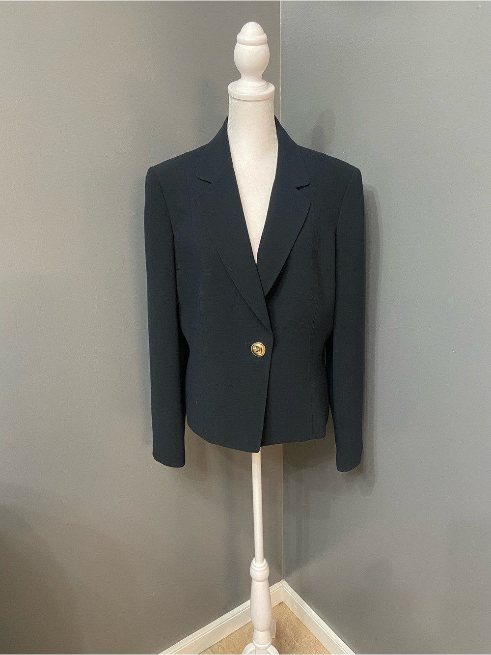 TAHARI By Arther Levine womens Navy Blue Single Button Fitted Blazer 12P Career